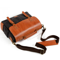 Waxed Canvas Leather Mens Retro 14'' Handbag Messenger Bag Computer Bag For Men