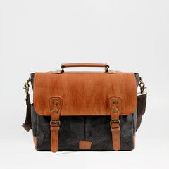 Waxed Canvas Leather Mens Retro 14'' Handbag Messenger Bag Computer Bag For Men