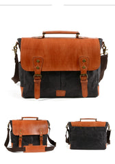 Waxed Canvas Leather Mens Retro 14'' Handbag Messenger Bag Computer Bag For Men