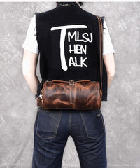 Leather Mens Vintage Brown Side Bag Barrel Messenger Bag Small Bucket Bag For Men - imessengerbags