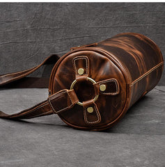Leather Mens Vintage Brown Side Bag Barrel Messenger Bag Small Bucket Bag For Men - imessengerbags