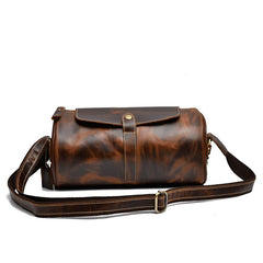 Leather Mens Vintage Brown Side Bag Barrel Messenger Bag Small Bucket Bag For Men - imessengerbags