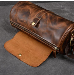 Leather Mens Vintage Brown Side Bag Barrel Messenger Bag Small Bucket Bag For Men - imessengerbags