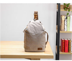 Canvas Leather Mens White Chest Bag One Shoulder Backpack Green Sling Bag for Men - imessengerbags