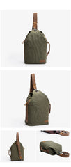 Canvas Leather Mens White Chest Bag One Shoulder Backpack Green Sling Bag for Men - imessengerbags