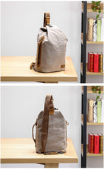 Canvas Leather Mens White Chest Bag One Shoulder Backpack Green Sling Bag for Men - imessengerbags