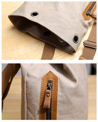 Canvas Leather Mens White Chest Bag One Shoulder Backpack Green Sling Bag for Men - imessengerbags