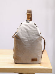 Canvas Leather Mens White Chest Bag One Shoulder Backpack Green Sling Bag for Men - imessengerbags