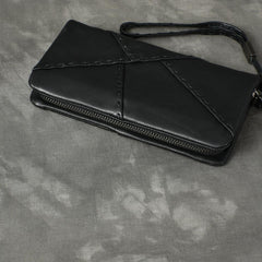 Black Leather Mens Women's Business Clutch Bag Long Wallet For Men - imessengerbags