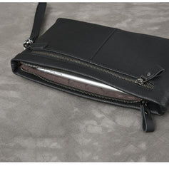 Black Leather Mens Business Clutch Bag Wristlet Clutch Wallet For Men - imessengerbags