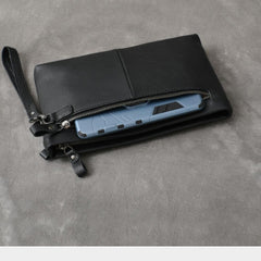 Black Leather Mens Business Clutch Bag Wristlet Clutch Wallet For Men - imessengerbags