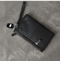 Black Leather Mens Business Clutch Bag Wristlet Clutch Wallet For Men - imessengerbags