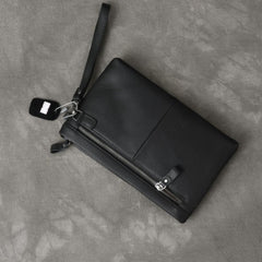 Black Leather Mens Business Clutch Bag Wristlet Clutch Wallet For Men - imessengerbags