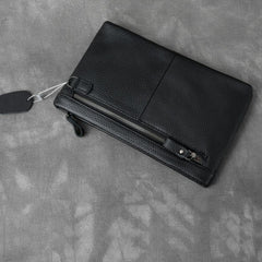 Black Leather Mens Business Clutch Bag Mini Tablet Clutch Wallet For Men - imessengerbags
