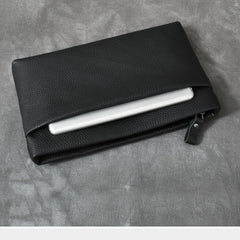 Black Leather Mens Business Clutch Bag Mini Tablet Clutch Wallet For Men - imessengerbags