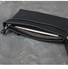Black Leather Mens Business Clutch Bag Mini Tablet Clutch Wallet For Men - imessengerbags