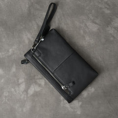Black Leather Mens Multi Layer Business Clutch Wallet Wristlet Wallet For Men - imessengerbags