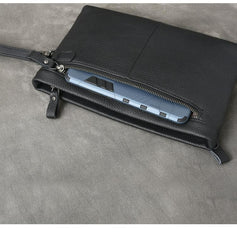 Black Leather Mens Multi Layer Business Clutch Wallet Wristlet Wallet For Men - imessengerbags