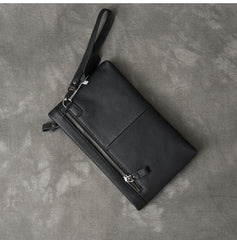 Black Leather Mens Multi Layer Business Clutch Wallet Wristlet Wallet For Men - imessengerbags