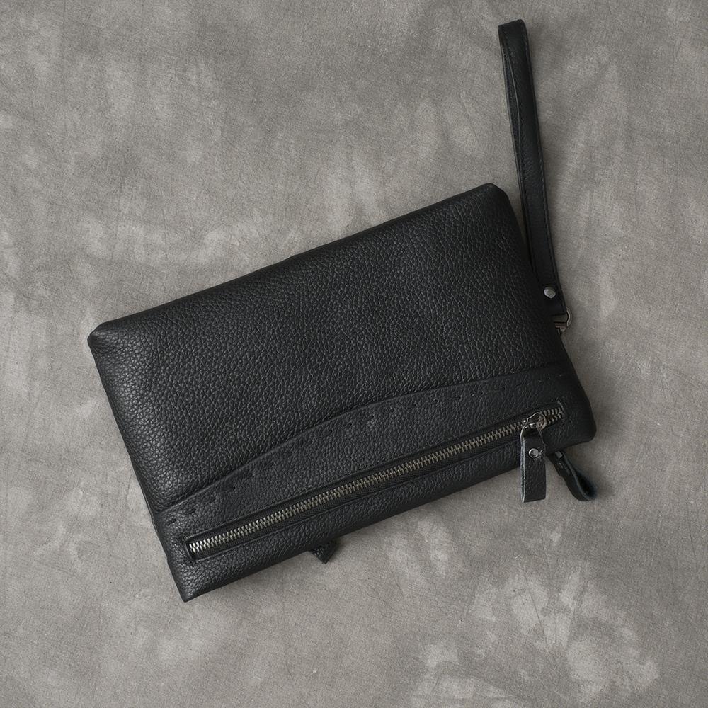 Black Leather Mens Multi Layer Business Clutch Wallet Wristlet Wallet For Men - imessengerbags