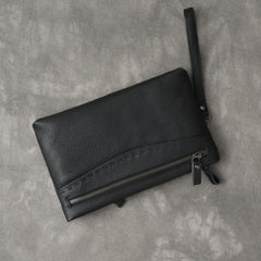 Black Leather Mens Multi Layer Business Clutch Wallet Wristlet Wallet For Men - imessengerbags