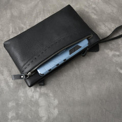 Black Leather Mens Multi Layer Business Clutch Wallet Wristlet Wallet For Men - imessengerbags