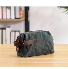 Waxed Canvas Leather Mens Women's Waterproof Cosmetic Bag Clutch Bag Handbag Storage Bag Wash Bag For Men - imessengerbags