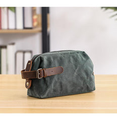 Waxed Canvas Leather Mens Women's Waterproof Cosmetic Bag Clutch Bag Handbag Storage Bag Wash Bag For Men - imessengerbags