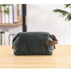 Waxed Canvas Leather Mens Women's Waterproof Cosmetic Bag Clutch Bag Handbag Storage Bag Wash Bag For Men - imessengerbags
