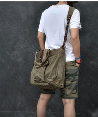 Washed Canvas Leather Mens 15'' Army Green Tote Bag Handbag Tote Bag Light Coffee Shoulder Bag Tote Purse For Men - imessengerbags
