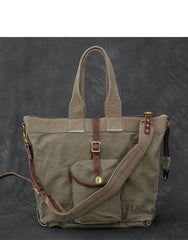 Washed Canvas Leather Mens 15'' Army Green Tote Bag Handbag Tote Bag Light Coffee Shoulder Bag Tote Purse For Men - imessengerbags