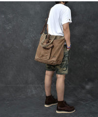 Washed Canvas Leather Mens 15'' Army Green Tote Bag Handbag Tote Bag Light Coffee Shoulder Bag Tote Purse For Men - imessengerbags