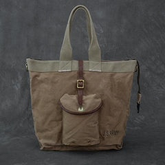 Washed Canvas Leather Mens 15'' Army Green Tote Bag Handbag Tote Bag Light Coffee Shoulder Bag Tote Purse For Men - imessengerbags