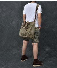 Washed Canvas Leather Mens 15'' Army Green Tote Bag Handbag Tote Bag Light Coffee Shoulder Bag Tote Purse For Men - imessengerbags