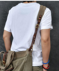 Washed Canvas Leather Mens 15'' Army Green Tote Bag Handbag Tote Bag Light Coffee Shoulder Bag Tote Purse For Men - imessengerbags
