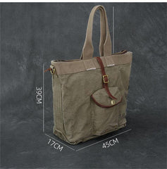 Washed Canvas Leather Mens 15'' Army Green Tote Bag Handbag Tote Bag Light Coffee Shoulder Bag Tote Purse For Men - imessengerbags