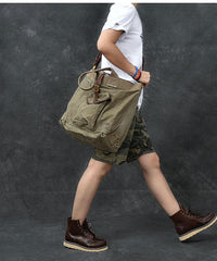 Washed Canvas Leather Mens 15'' Army Green Tote Bag Handbag Tote Bag Light Coffee Shoulder Bag Tote Purse For Men - imessengerbags