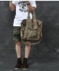 Washed Canvas Leather Mens 15'' Army Green Tote Bag Handbag Tote Bag Light Coffee Shoulder Bag Tote Purse For Men - imessengerbags