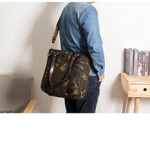 Waxed Canvas Mens Womens Handbag 14'' Tote Bag Camouflage Shoulder Bag Tote Purse For Men - imessengerbags