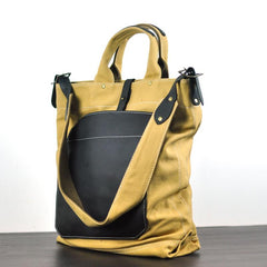 White Canvas Leather Mens Tote Handbags Messenger Bag Khaki Shoulder Tote Bag For Men and Women - imessengerbags
