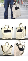White Canvas Leather Mens Tote Handbags Messenger Bag Khaki Shoulder Tote Bag For Men and Women - imessengerbags
