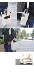 White Canvas Leather Mens Tote Handbags Messenger Bag Khaki Shoulder Tote Bag For Men and Women - imessengerbags