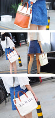 White Leather Canvas Womens Mens Tote Handbag Messenger Bags Shoulder Tote Bag For Men and Women - imessengerbags