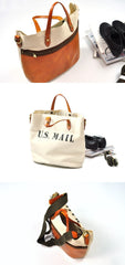 White Leather Canvas Womens Mens Tote Handbag Messenger Bags Shoulder Tote Bag For Men and Women - imessengerbags