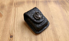 Handmade Mens Black Leather Classic Zippo Lighter Case White Zippo Lighter Holder with Belt Loop - imessengerbags