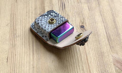 Handmade Mens Black Leather Classic Zippo Lighter Case White Zippo Lighter Holder with Belt Loop - imessengerbags
