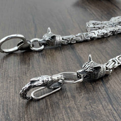 Wolf Head Stainless Steel Heavy STAINLESS STEEL Pants Chain Wallet Chain Double Chain For Men - imessengerbags