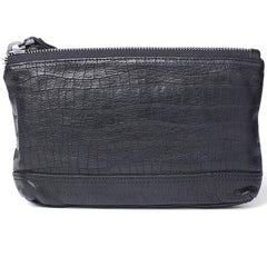 Wrinkled Leather Mens Cool Long Leather Blue Wallet Zipper Clutch Wristlet Wallet for Men - imessengerbags