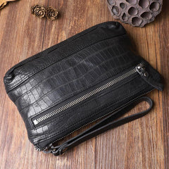 Wrinkled Leather Mens Cool Long Leather Blue Wallet Zipper Clutch Wristlet Wallet for Men - imessengerbags