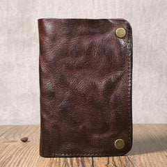 Wrinkled Leather Mens Brown billfold Wallet Front Pocket Leather Black Bifold Wallet Small Wallets for Men - imessengerbags